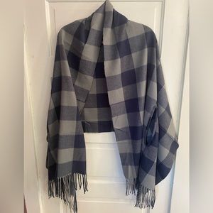 J Crew factory cape scarf, shawl wrap. Blue and gray plaid. One size. Like new.